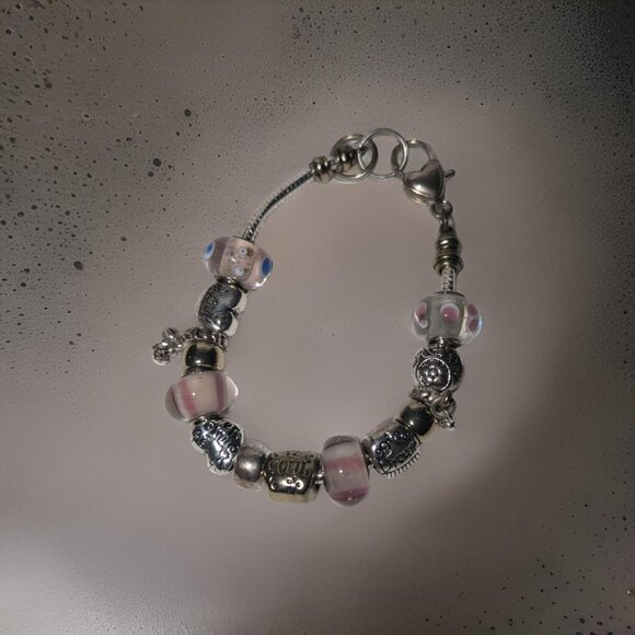 90s Artisan Designed Glass and Silver Plated Charm Bracelet Set - Picture 3 of 5